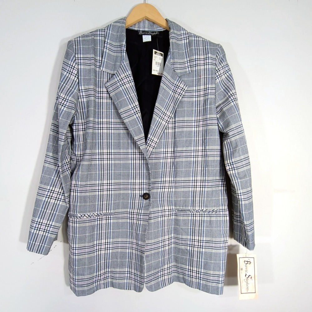 Barrie Stephens Gray Plaid Blazer; Vintage 90s Glen Check Longline Jacket, NWT